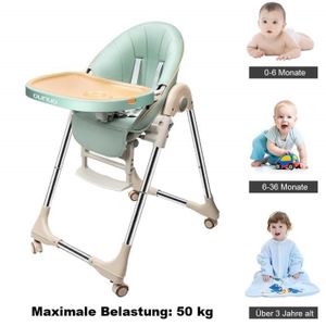 CHAISE HAUTE  Chaise haute bébé pliable et réglable - PRO - Vert - Coussin en cuir PU