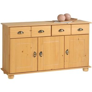 BUFFET - BAHUT  Buffet COLMAR commode bahut vaisselier meuble bas rangement avec 2 tiroirs et 3 portes, en pin massif ciré