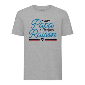 T-SHIRT T-shirt Homme Col Rond Gris Un Papa a Toujours Raison