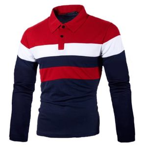 POLO Polos Manches Longues Homme à Rayures Chemises Décontracté T-Shirt de Golf Bleu