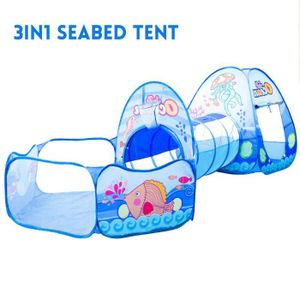 Kit de Tente pour Enfant Maison Multifonctionnel Tente Piscine à Balles 3 en 1 Piscine à Balles Bébe Tunnel Maison de Jeu Interieur Ciel Etoilé Bleu