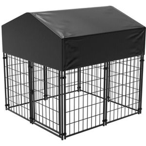 Chenil extérieur pour chien - cage chien - enclos chien - toile toit  imperméable anti-UV, porte verrouillable, 2 bols rotatifs - acier noir  oxford pourpre
