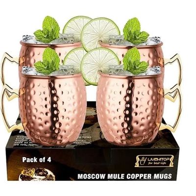 Lot De 4 Mugs Moscow Mule 500ml - Inox Cuivre Martelé - Navaris - Cocktail & Boissons Fraîches