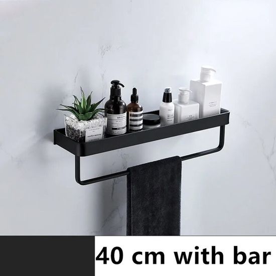 Étagère De Douche Noire, étagère Murale De Salle De Bain, Panier De Rangement En Metal Sans Percage 2 Paniers 97277973