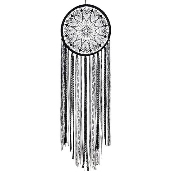 Attrape-rêves Grand Rond Noir - Fait Main, Décoration Murale Bohème, 26,5 Cm De Diamètre, Avec Plumes - 4