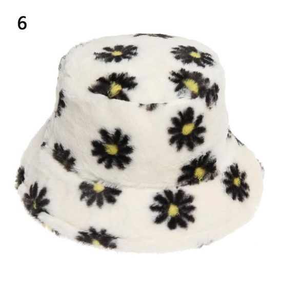 6 -Chapeau seau en fausse fourrure pour femme, casquette de pêche, de couleur unie, à la mode, épais, doux et chaud, pour les vacanc
