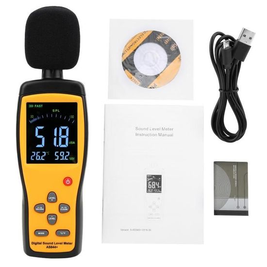 Fdit capteur de niveau sonore SMART SENSOR AS844 + sonomètre numérique décibel mètre moniteur de bruit DB Instrument de mesure
