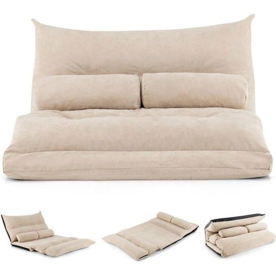 Lit De Camping COSTWAY 3-en-1 – Dossier 6 Positions, Coussin Intégré, Capacité 200 Kg – Pliable, Pour Plage Ou Jardin
