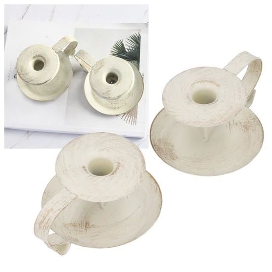 Lot De 6 Bougeoirs Coniques En Métal Blanc Mat - Support Bougies Piliers - Décoration Mariage, Noël, Salon