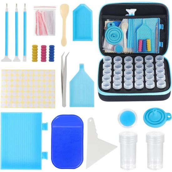 Kit 45 Pièces Accessoires Diamond Painting - Plateaux Rangement 2 En 1, Couvercles, Stylet, Boîte Cadeau