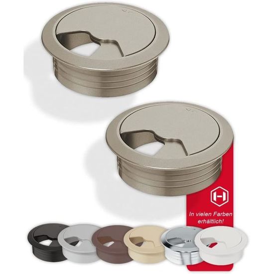 2 Passes-câbles PVC Gris - Diamètre 60/72 Mm - Pour Bureau Et Rangement De Câbles Informatiques