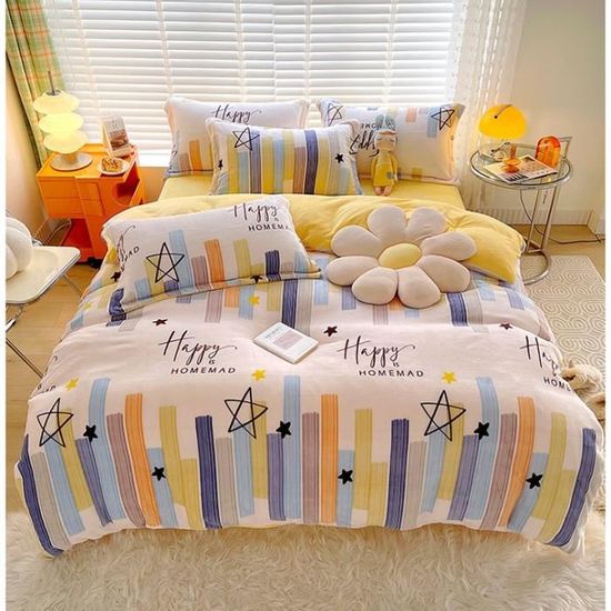 Parure De Lit Flanelle Polaire 220x240 Cm - 3 Pièces (housse + 2 Taies) - Noir Chaud Hiver