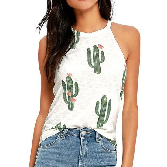 Minetom Femme t T shirt Cactus Imprim s D bardeur Sans