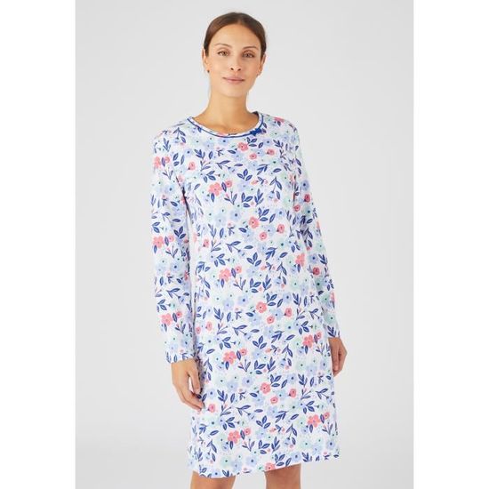Chemise de nuit Damart Manches longues pur coton peigne Vert Fleuri Vert fleuri Cdiscount Pret a Porter