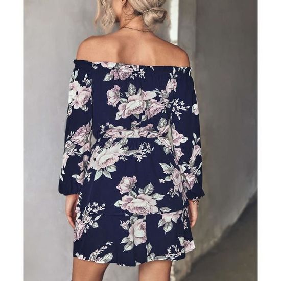 Robe Épaules Dénudées Découpée Imprimé Fente