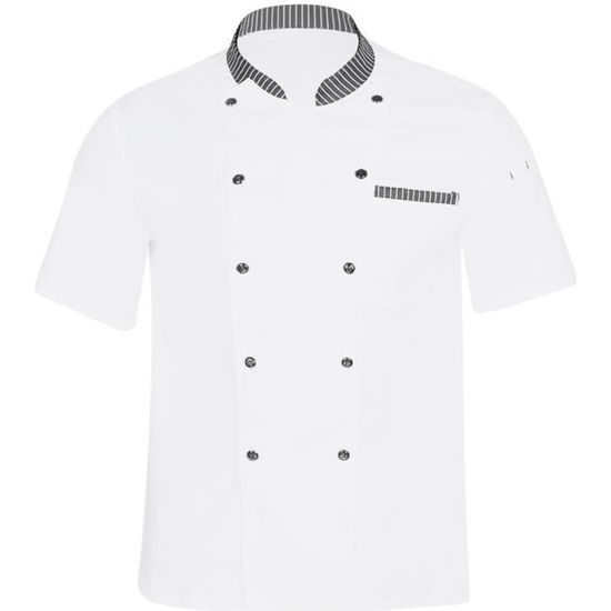 BWOLF Nozomi Veste de cuisinier unisexe pour femme Noir/blanc Vêtements de cuisine professionnels Uniforme à manches courtes, Blanc1,XS
