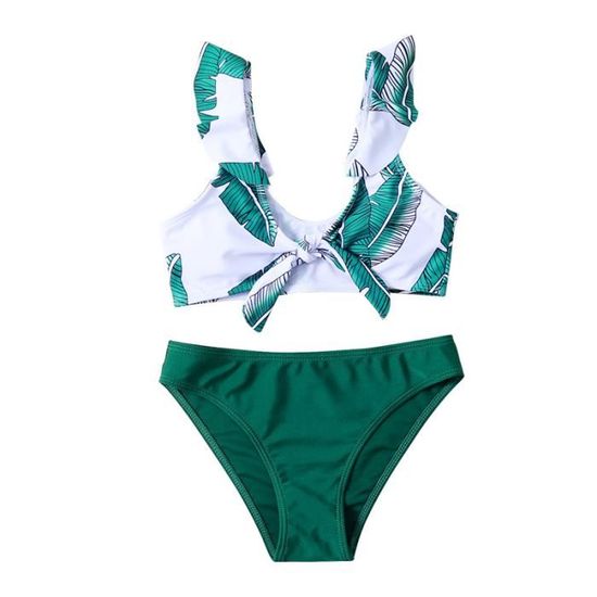 Maillot De Bain 2 Pièces Fille - Bikini à Volants - Séchage Rapide - Confortable Et Style - Pour Piscine Ou Plage