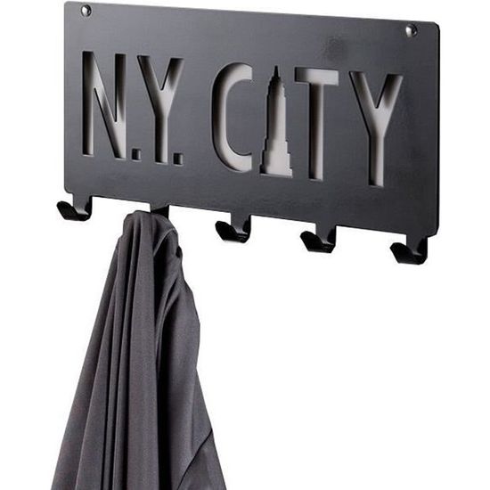 Patère à fixer NY City 5 crochets 30x3x21 cm