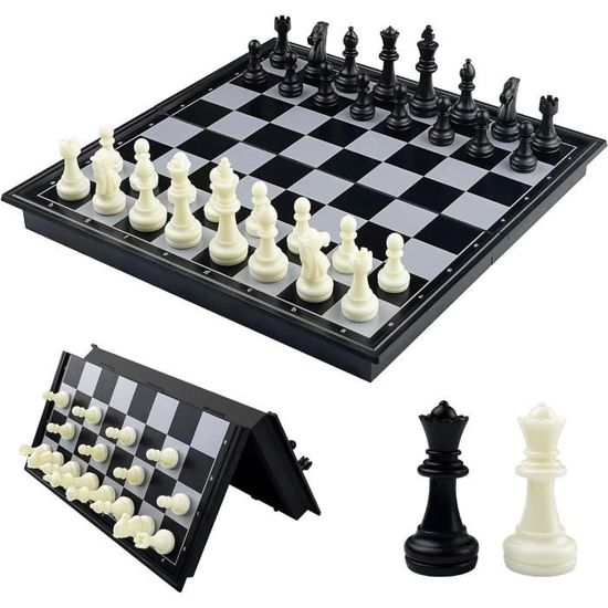 Échiquier Magnétique Pliable Deluxe – Bois De Noyer, 40x39 Cm – 2 En 1 Dames Et Échecs – Voyage, Cadeau Enfant Et Adulte
