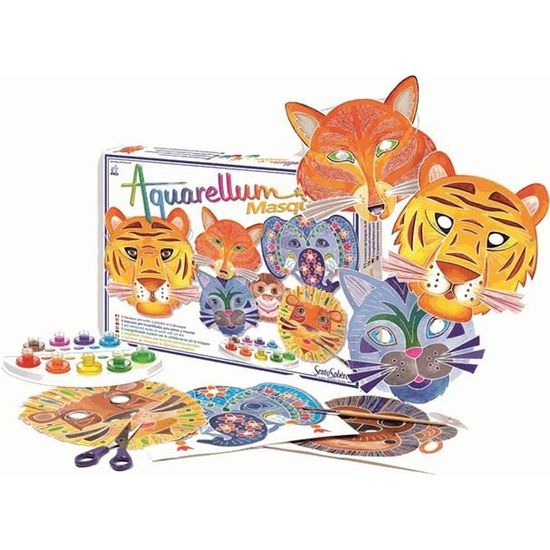 SENTOSPHERE - Aquarellum - Masques Animaux - Coffret de peinture pour enfants - Mixte - A partir de 8 ans