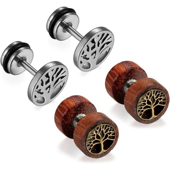 Boucles Haltères Unisexe Boucles D'Oreilles Arbre De Vie En Acier