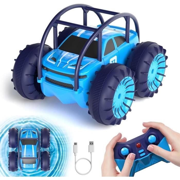 Voiture RC Amphibie 4WD – Requin 360° – Charge USB-C – LED Réglable – Tout Terrain – Cadeau Enfant 3-12 Ans