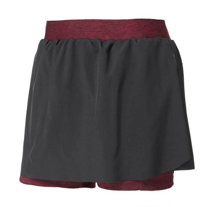ATHLI-TECH Short de running Eden - Femme - Noir et rouge bordeaux