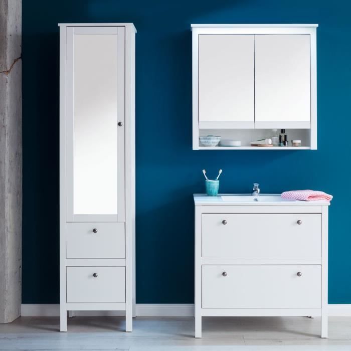 OLE Salle de bain complète: Colonne avec miroir + Meuble sous vasque + Vasque + Meuble haut avec mir