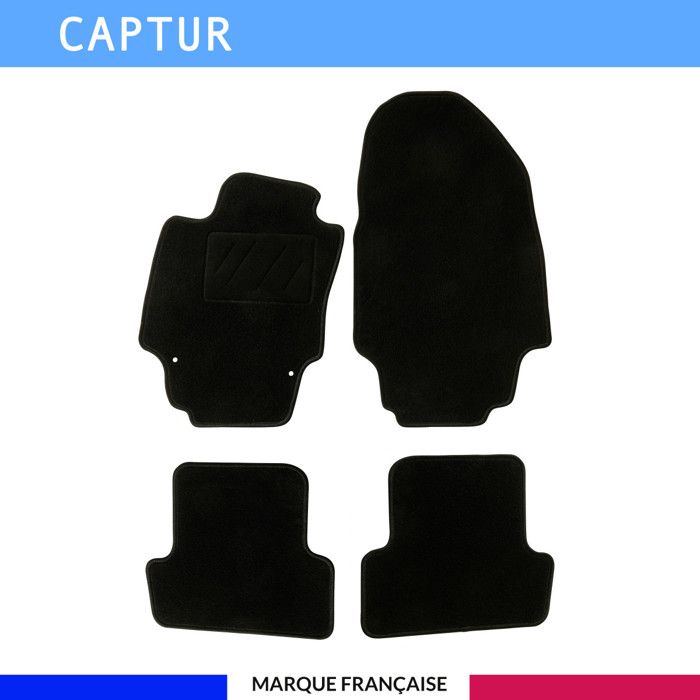 Tapis de sol voiture - Sur mesure pour Renault CAPTUR (03/2013-11/2019) - Moquette Antidérapante - Clips et Scratch - 4 pièces