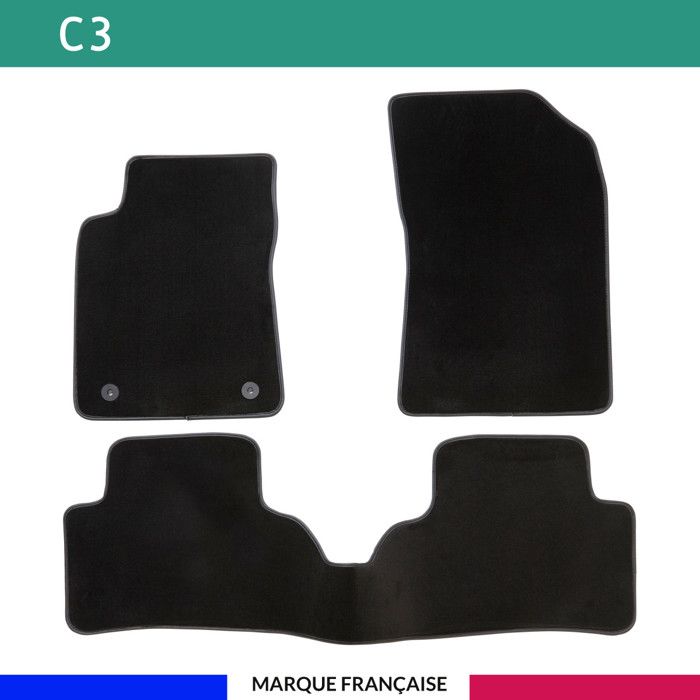 Tapis de voiture - Sur Mesure pour C3 (2016 - 2020) - 3 pièces - Tapis de sol antidérapant pour automobile