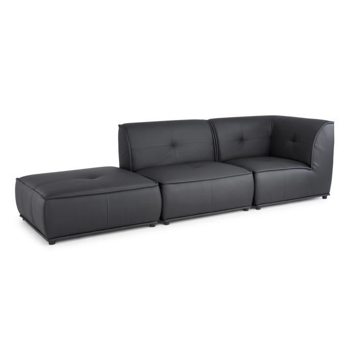 HEXAGONE - PITTSBURGH Canapé 3 pièces Modulable avec Fauteuil d'angle et Pouf - Simili Gris Anthracite - L 100 x P 100 x H 75 cm