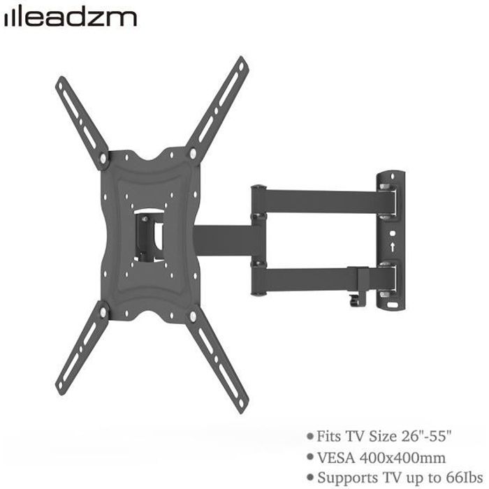 TV Support Mural pour Écrans de 26 à 55 Pouces, Max VESA 400x400mm avec Bras Orientable et Inclinable Extensible , Charge Max 30kg