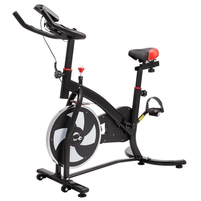 6kg Vélo d'Appartement Tour Équipement de Sport- Machine d'Entraînement- Siège et Poignée Réglables- Moniteur de Fréquence Cardiaque