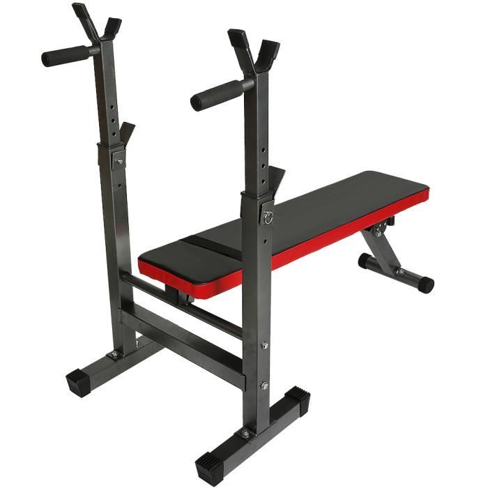 BANC MUSCULATION PLIABLE AVEC SUPPORT D'HALTERES REGLABLE REPOSE BARRE MUSCULATION SUPPORT SQUAT BANC BENCH PRESS.REPOSE HALTERES R