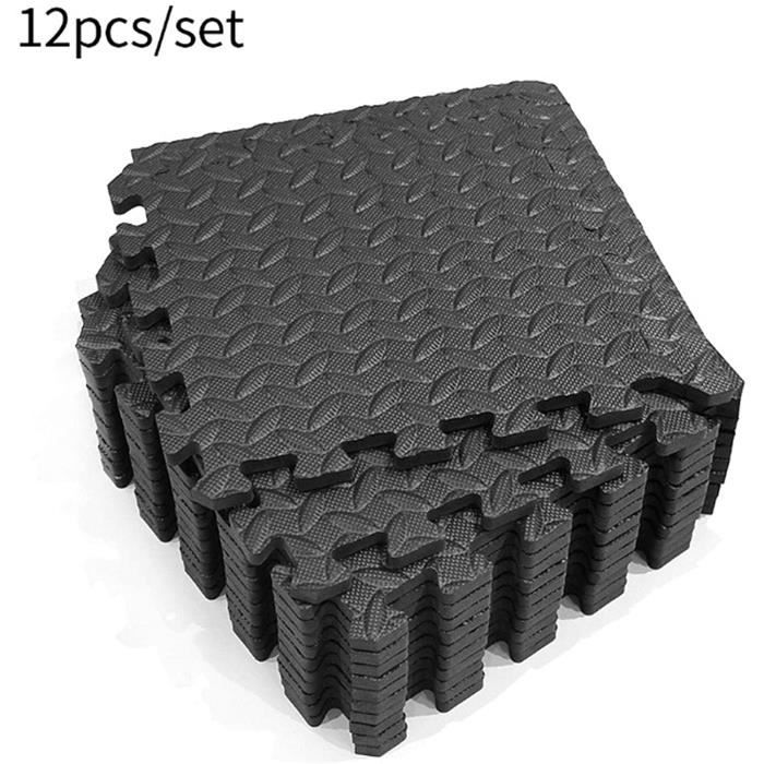 Lot de 12 Dalles de protection de sol en mousse Noir 63 X 63 cm ép 1.2 cm ( Tapis de sol, Sport, Gymnastique, Yoga )