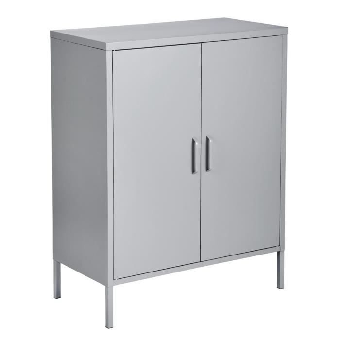Armoire de rangement en métal, console de casier à 2 portes, gris foncé