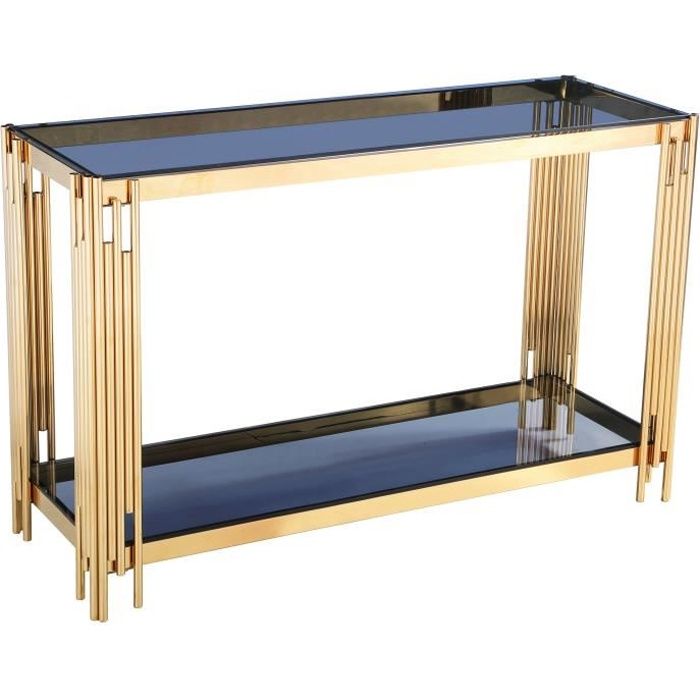 Console design en acier doré avec plateau en verre noir collection MILANO L. 120 x P. 40 x H. 78 cm Gris, Or
