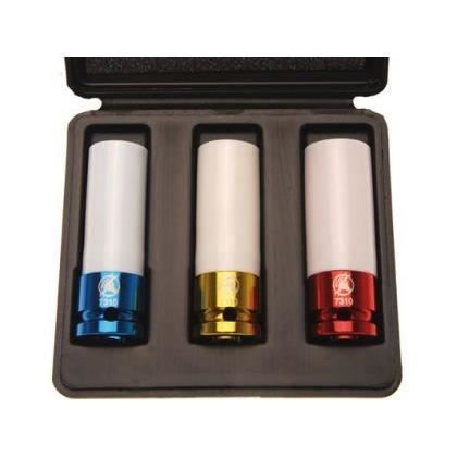 Coffret de 3 douilles écrous de roue avec protection longueur 85 mm empreinte 1/2