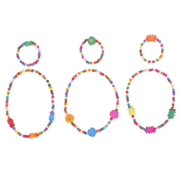 6 pièces non toxique mignon en bois durable mode perles collier enfants ensembles de bijoux pour enfant en bas JEWELERY DISPLAY