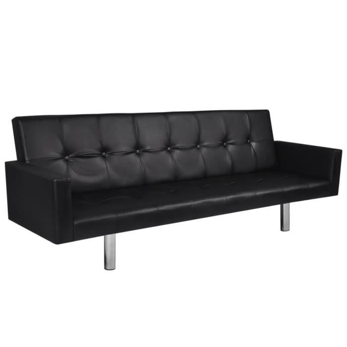 Canapé-lit Canapé d'angle Banquette clic clac contemporain avec accoudoir Cuir synthétique Noir