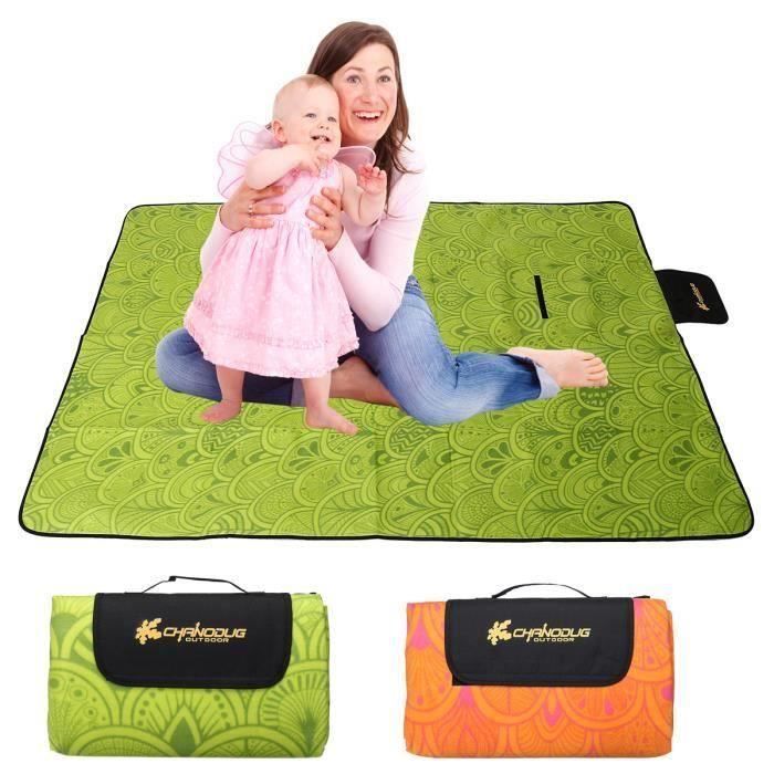 200x200 CM Nappe de pique-nique Tapis imperméable Camping Mat pliant portable extérieur Vert L29200