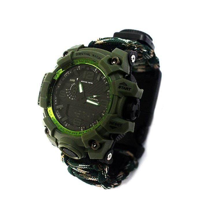 7 en 1 multi-fonction mode sports de plein air montre electronique bracelet tisse a la main parapluie corde camping randonnee