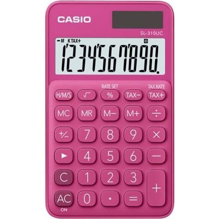 Casio SL-310UC Calculatrice de poche 10 chiffres panneau solaire, pile rouge