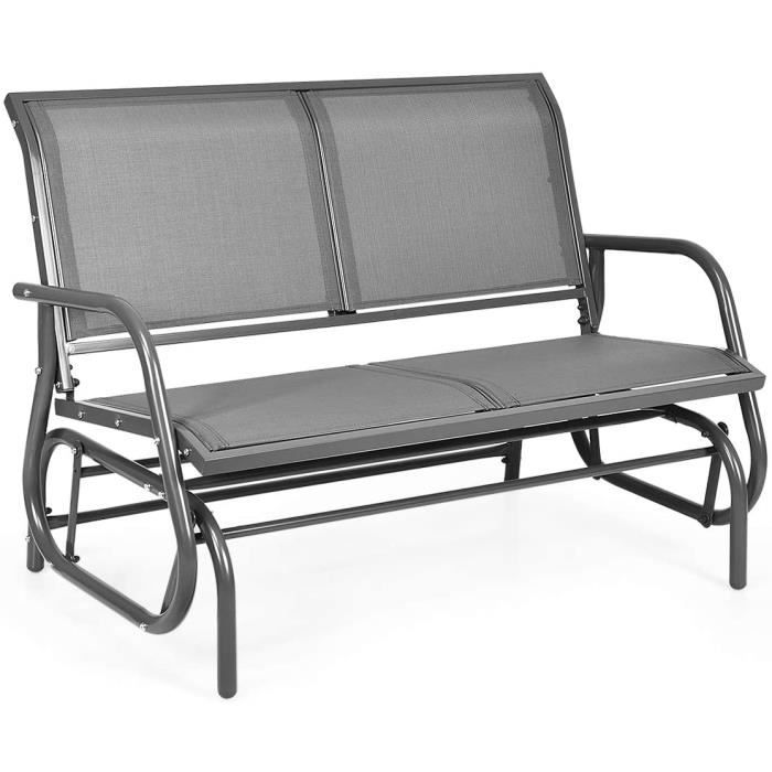 COSTWAY Banc à Bascule de Jardin Extérieur pour 2 Personnes en Acier Tissu Textilène Charge 180KG pour Terrasse Jardin Piscine
