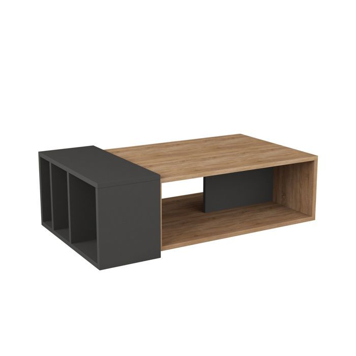 Table basse design bois Anita - L. 102 x H. 32 cm - Gris anthracite et chêne