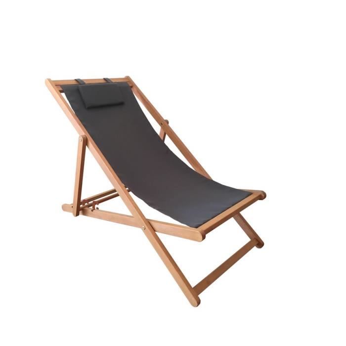Transat en eucalyptus avec assise en polyester - Gris - MERI