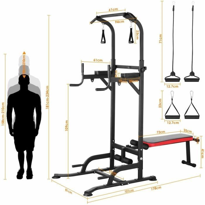 FEMOR Fitness Chaise Romaine - Station Traction dips Multifonctions Barre de Traction Ajustable Dips Banc de Musculation Pliable