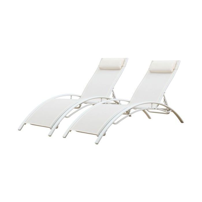 Lot de 2 transats GALAPAGOS en textilène blanc - aluminium blanc