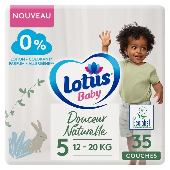 LOTUS BABY Couches Douceur Naturelle taille 5+ - 12 à 20 kg - Le paquet de 35 couches