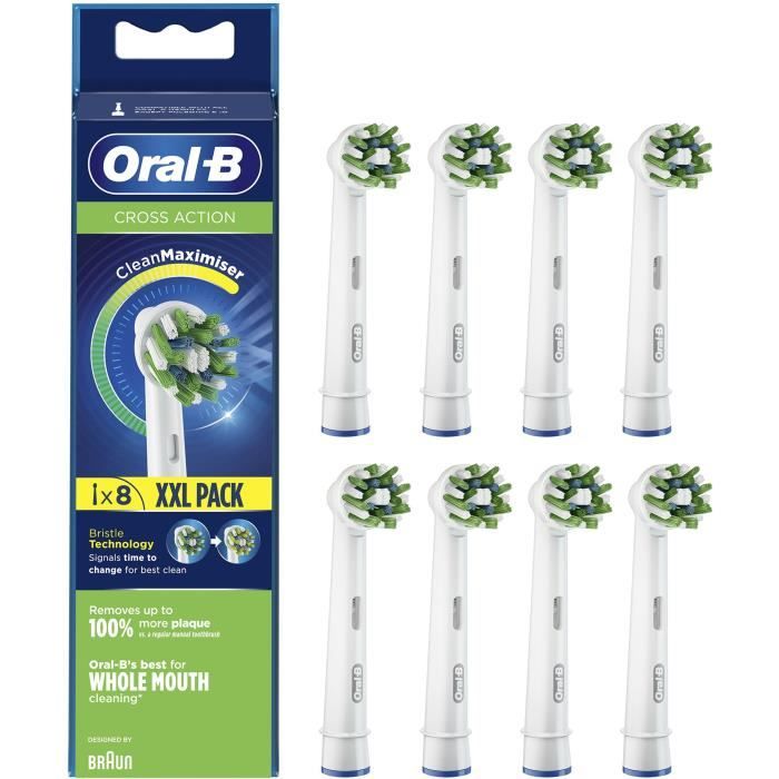 Oral-B Cross Action Brossettes de Rechange Clean Maximiser, Pour Brosse à Dents Électrique, Elimination plaque dentaire, Pack de 8